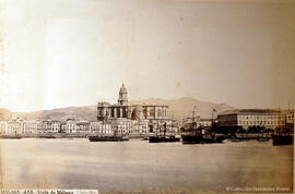 Málaga, el puerto, la catedral y la Aduana. Jean Laurent