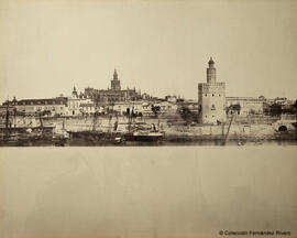 Sevilla, Torre del Oro y Catedral tras los muelles del Guadalquivir. Francisco Leygonier.