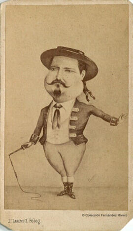 Madrid, caricatura del tenor Manuel Sanz de Terroba, en su caracterización en la zarzuela El postillón de La Rioja, por Páramo. J. Laurent.