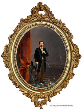 Madrid, retrato en estudio de caballero con bastón no identificado. Alonso Martínez.