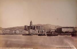 Málaga, el puerto, la catedral y la Aduana. J. Laurent.