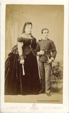 París, retrato de la reina de España Isabel II y su hijo el futuro rey Alfonso XII. Le Jeune.