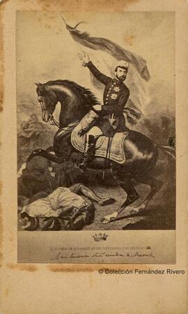 Marruecos, reproducción de una litografía titulada: El General Prim en la batalla de los Castillejos el 1º de enero de 1860. Antonio Royo.