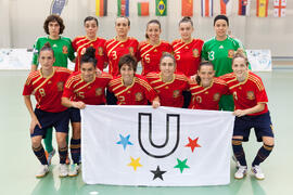 Jugadoras de España. Partido España contra Rusia. 14º Campeonato del Mundo Universitario de Fútbol Sala 2014 (FUTSAL). Antequera. Julio de 2014