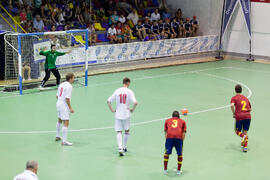 Partido España contra Bielorrusia. 14º Campeonato del Mundo Universitario de Fútbol Sala 2014 (FUTSAL). Antequera. Julio de 2014
