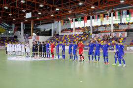 Saludo inicial. Partido Ucrania contra Eslovaquia. 14º Campeonato del Mundo Universitario de Fútbol Sala 2014 (FUTSAL). Antequera. Julio de 2014