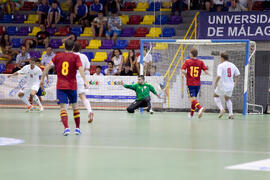 Partido España contra Bielorrusia. 14º Campeonato del Mundo Universitario de Fútbol Sala 2014 (FUTSAL). Antequera. Julio de 2014