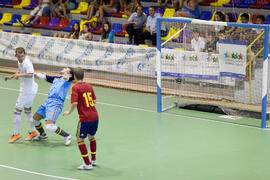 Partido España contra Bielorrusia. 14º Campeonato del Mundo Universitario de Fútbol Sala 2014 (FUTSAL). Antequera. Julio de 2014