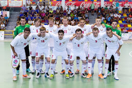 Jugadores de Bielorrusia. Partido España contra Bielorrusia. 14º Campeonato del Mundo Universitario de Fútbol Sala 2014 (FUTSAL). Antequera. Julio de 2014