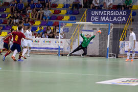 Partido España contra Bielorrusia. 14º Campeonato del Mundo Universitario de Fútbol Sala 2014 (FUTSAL). Antequera. Julio de 2014