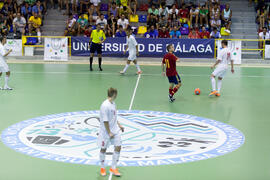 Partido España contra Bielorrusia. 14º Campeonato del Mundo Universitario de Fútbol Sala 2014 (FUTSAL). Antequera. Julio de 2014