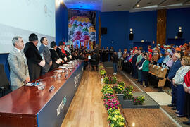 Mesa presidencial. Entrega de la Medalla de Oro de la Universidad de Málaga a la Universidad de Córdoba y de Sevilla. Paraninfo. Junio de 2023