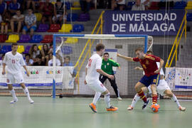 Partido España contra Bielorrusia. 14º Campeonato del Mundo Universitario de Fútbol Sala 2014 (FUTSAL). Antequera. Julio de 2014