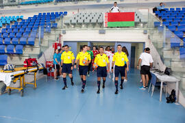 Salto a pista de los equipos. Partido Omán contra Bielorrusia. 14º Campeonato del Mundo Universitario de Fútbol Sala 2014 (FUTSAL). Antequera. Julio de 2014