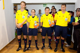 Árbitros del partido España contra Eslovaquia. 14º Campeonato del Mundo Universitario de Fútbol Sala 2014 (FUTSAL). Antequera. Julio de 2014