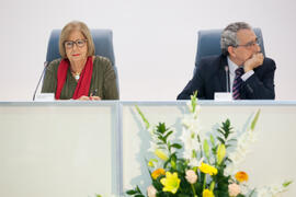 Adelaida de la Calle y José Ángel Narváez. Homenaje en recuerdo del profesor José María Troya. Salón de Actos de la Escuela Técnica Superior de Ingeniería Informática. Octubre de 2016