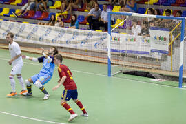 Partido España contra Bielorrusia. 14º Campeonato del Mundo Universitario de Fútbol Sala 2014 (FUTSAL). Antequera. Julio de 2014