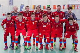 Jugadores de República Checa. Partido Eslovaquia contra República Checa. 14º Campeonato del Mundo Universitario de Fútbol Sala 2014 (FUTSAL). Antequera. Julio de 2014