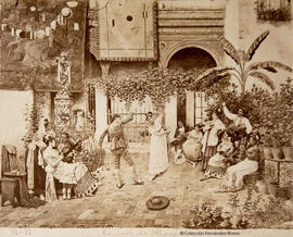 Óleo de Joaquín Turina y Areal titulado “ La fiesta de la Cruz en un patio sevillano”. E. Beauchy.