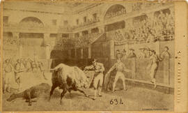 Cádiz, reproducción de un dibujo de una corrida de toros, entrando a matar. Rafael Rocafull.