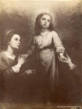 Reproducción de un detalle (Virgen con el niño) del óleo de Murillo titulado: “Las dos Trinidades” hoy en la National Galery de Londres. Fotógrafo desconocido..