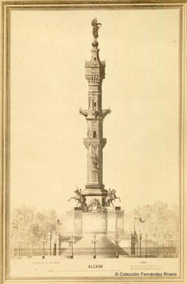 Dibujo del proyecto al monumento a los héroes de África por Antonio Rovira y Rabassa, 2º premio en la Exposición Universal de Filadelfia. Moliné y Albareda.