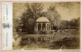 Sevilla, Palacio de San Telmo, templete en la isla y ría de los jardines. J. Laurent.