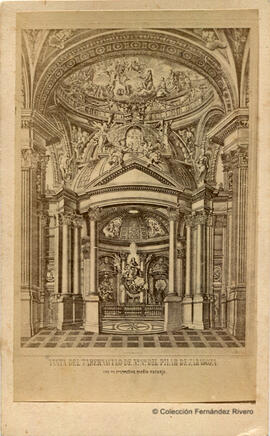 Zaragoza, reproducción de un grabado anónimo del Tabernáculo de la Virgen del Pilar. Fotógrafo desconocido.