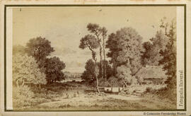 Francia, reproducción de una pintura de Paul de Saint-Martin: paisaje con una casita. Rovira y Durán