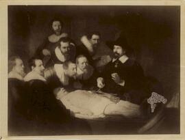 Sevilla, reproducción del óleo "Lección de anatomía del Dr. Nicolaes Tulp", de Rembrandt. Fotógrafo desconocido.