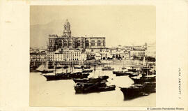 Málaga, vista del puerto y la Catedral. J. Laurent.