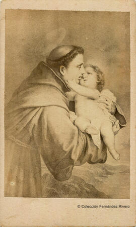 Madrid, reproducción de un óleo de autor desconocido, versión de la obra de Murillo: La visión de San Antonio de Padua. J. García Llobregat.