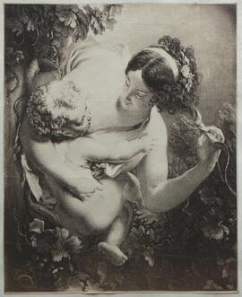 Reproducción de un grabado titulado: “Cupid and the Nymphs”, publicado en Londres en 1830, autor escuela o seguidores de William Hilton. Fotógrafo desconocido.