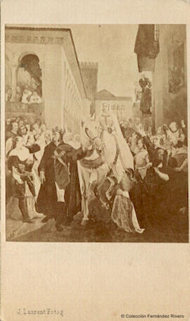Madrid, reproducción del cuadro: Manifestación del rey Enrique IV de Castilla al pueblo segoviano, de Juan García Martínez (Museo del Prado).  J. Laurent.