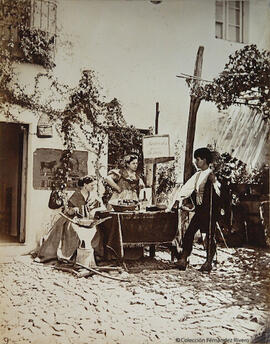 San Roque (Cádiz), escena costumbrista, dos mujeres haciendo buñuelos.