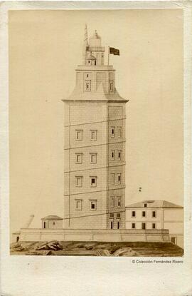 La Coruña, reproducción de un dibujo de la Torre de Hércules. Fotógrafo desconocido.