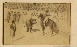 Madrid, reproducción de un dibujo de una corrida de toros, suerte de varas. José González Ros.