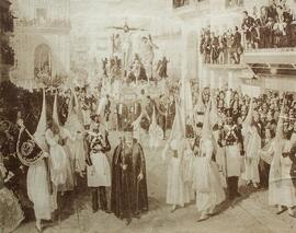 Reproducción óleo de Manuel Cabral y Aguado-Bejarano: "Procesión del viernes santo en Sevilla", pintado en 1855. Leygonier.