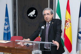José Ángel Narváez. Presentación del Centro Internacional de Autoridades y Líderes en la Universidad de Málaga. Edificio del Rectorado. Julio de 2018