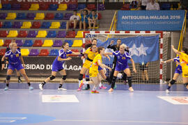 Partido Rumanía - España. Categoría femenina. Campeonato del Mundo Universitario de Balonmano. Antequera. Junio de 2016