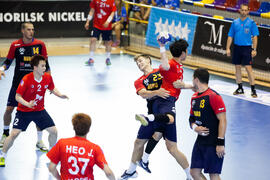Partido Corea del Sur - Rumanía. Categoría masculina. Campeonato del Mundo Universitario de Balonmano. Antequera. Julio de 2016
