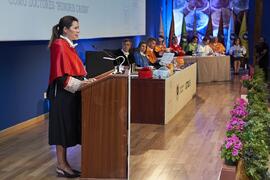 Intervención de Elsa Marina Álvarez. Investidura de Hermanfrid Schubart, Alejandro Portes y Luis Enrique de la Villa como Doctores "Honoris Causa" por la Universidad de Málaga. Paraninfo. Octubre de 2024