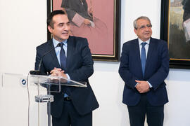 Antonio Montiel y José Ángel Narváez. Presentación del cuadro de la rectora Adelaida de la Calle en la Galería de Rectores de la Universidad de Málaga. Edificio del Rectorado. Marzo de 2019