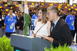 Presentadores de la ceremonia de apertura del Campeonato del Mundo Universitario de Balonmano. Antequera. Junio de 2016
