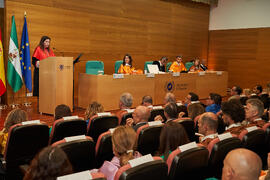 Intervención de Elsa Marina Álvarez. Investidura de Jorge Martínez-Vázquez como Doctor "Honoris Causa" por la Universidad de Málaga. Edificio del Rectorado. Julio de 2025