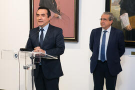 Antonio Montiel y José Ángel Narváez. Presentación del cuadro de la rectora Adelaida de la Calle en la Galería de Rectores de la Universidad de Málaga. Edificio del Rectorado. Marzo de 2019