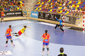 Partido Rumanía - España. Categoría femenina. Campeonato del Mundo Universitario de Balonmano. Antequera. Julio de 2016