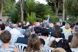 Intervención de José Ángel Narváez. Homenaje al personal jubilado o que cumple 25 años de servicio en la Universidad de Málaga. Jardín Botánico. Junio de 2019