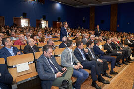 Turno de preguntas tras la conferencia de Pablo Hernández de Cos en la Facultad de Ciencias Económicas y Empresariales de la Universidad de Málaga. Paraninfo. Octubre de 2022