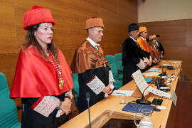 Mesa presidencial. Investidura de Aníbal Ollero como Doctor "Honoris Causa" por la Universidad de Málaga. Edificio del Rectorado. Mayo de 2025